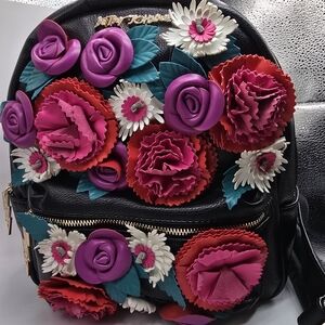 NWT Betsy Johnson Floral Embellished Black Backpack Great Gift!